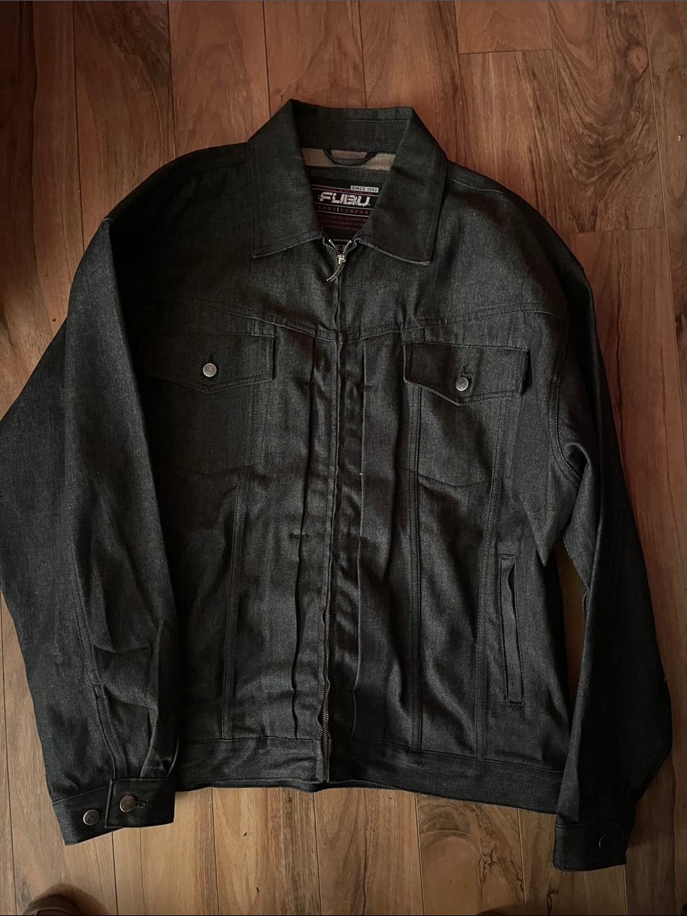 FUBU Black Men's Zip Jacket with Chest Flaps